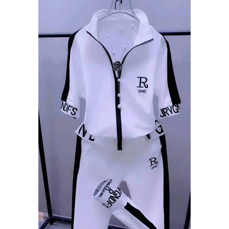 Summer 2025 Women's Loose Tracksuit Casual Fashion Short Sleeve Hooded Top with Pants 2 TwoPiece Set Sweat Suit for Women