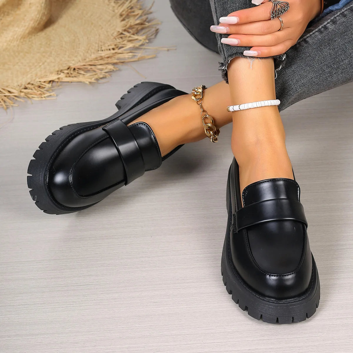 British Style Platform Loafers Women 2024 Plus Size Round Toe Single Shoes Woman Thick Bottom Pu Leather Oxfords Zapatos Mujer
