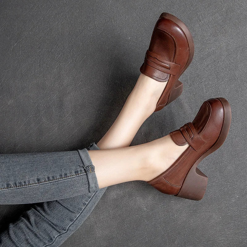 GKTINOO 2025 Penny Loafers Women Genuine Cow Leather Round Toe Thick Sole Slip-On Female Casual Platform Shoes Handmade