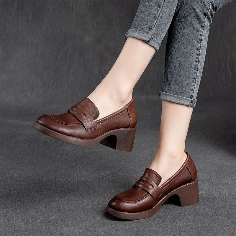 GKTINOO 2025 Penny Loafers Women Genuine Cow Leather Round Toe Thick Sole Slip-On Female Casual Platform Shoes Handmade