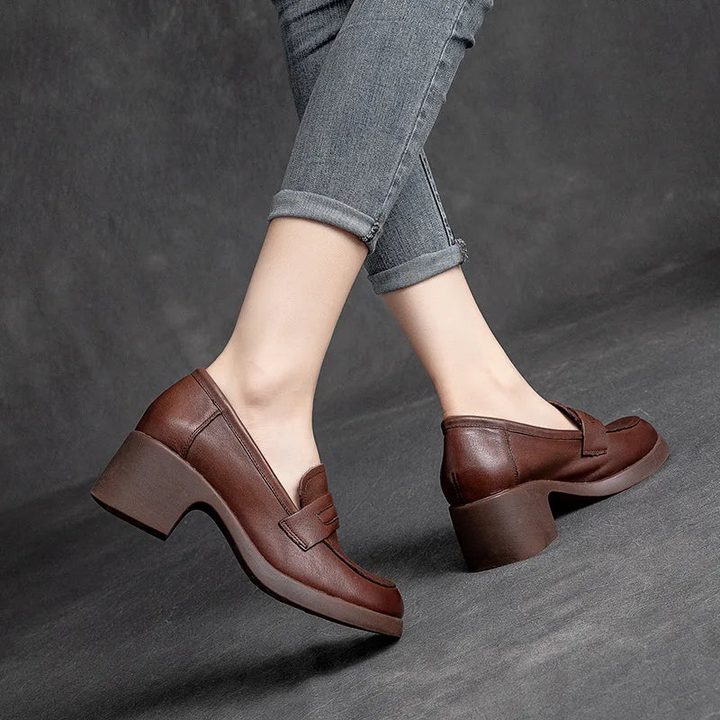 GKTINOO 2025 Penny Loafers Women Genuine Cow Leather Round Toe Thick Sole Slip-On Female Casual Platform Shoes Handmade