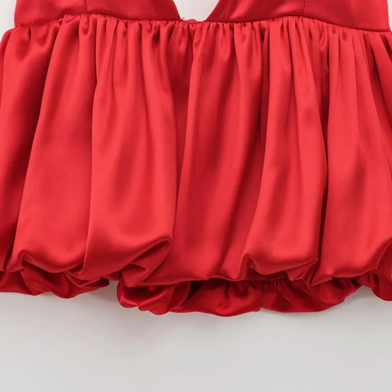 TRAF Red Y2k Mini Slip Tops 2025 Women's Spring Sexy Elegant Camisoles Fashion Casual Party Sleeveless Backless Short Tops