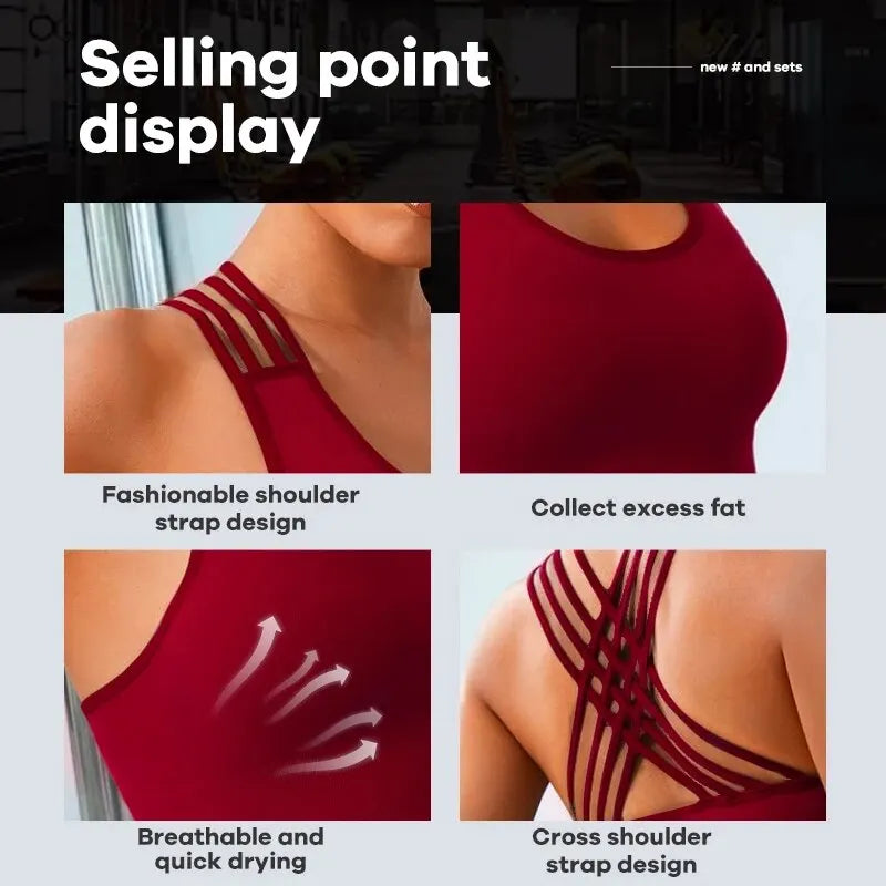 New Women's Seamless Yoga Tank Top with Eight Straps Cross Solid Color High Elastic Sports Bra and Bra Free Fitness Tank Top