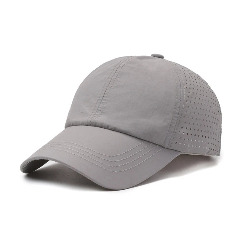 Summer Outdoor Black Sports Dry Fit Baseball Caps Breathable Mesh Hiking Hunting Cap Solid Color Adjustable Fitted Cap