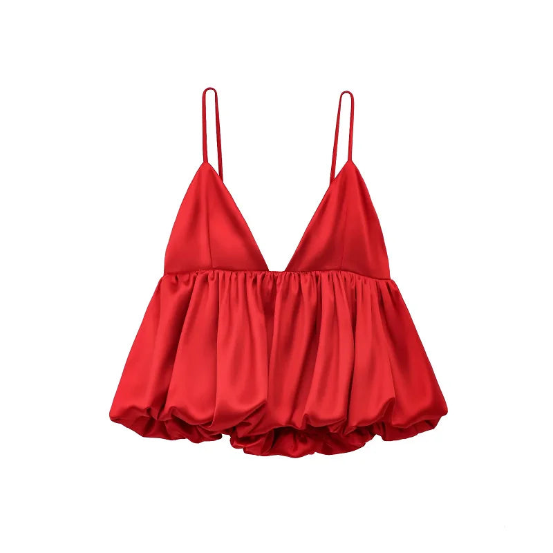 TRAF Red Y2k Mini Slip Tops 2025 Women's Spring Sexy Elegant Camisoles Fashion Casual Party Sleeveless Backless Short Tops