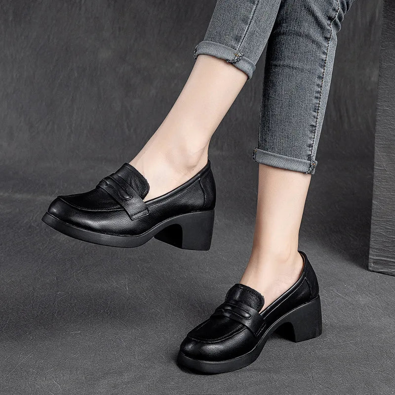 GKTINOO 2025 Penny Loafers Women Genuine Cow Leather Round Toe Thick Sole Slip-On Female Casual Platform Shoes Handmade
