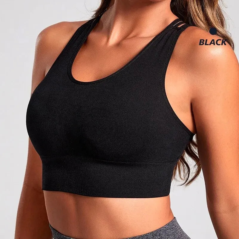 New Women's Seamless Yoga Tank Top with Eight Straps Cross Solid Color High Elastic Sports Bra and Bra Free Fitness Tank Top