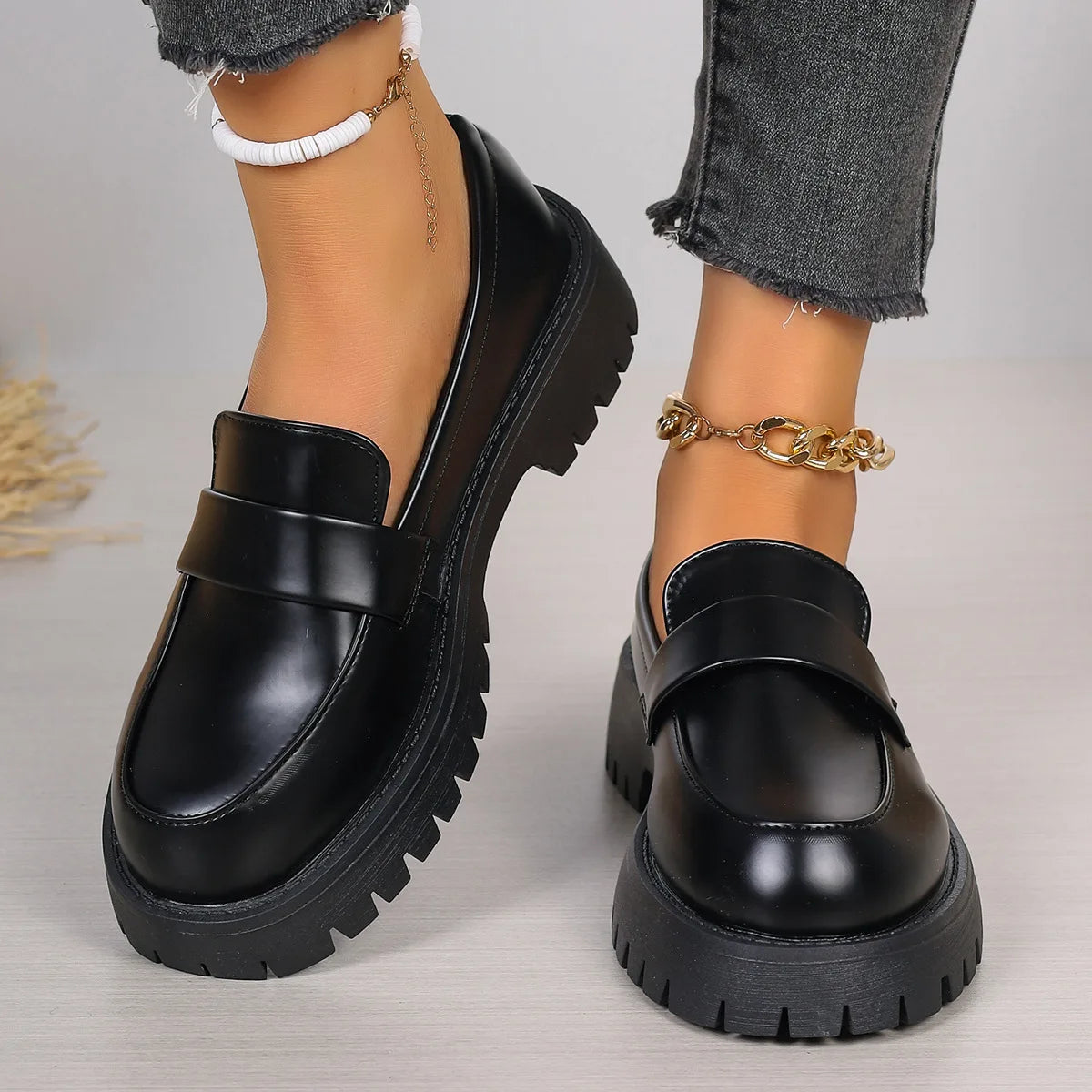 British Style Platform Loafers Women 2024 Plus Size Round Toe Single Shoes Woman Thick Bottom Pu Leather Oxfords Zapatos Mujer