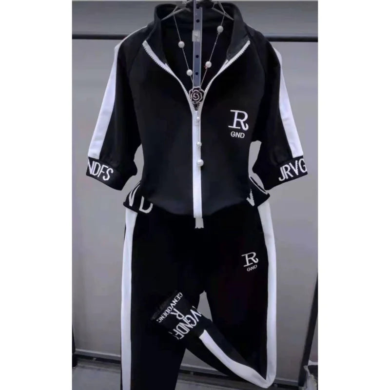 Summer 2025 Women's Loose Tracksuit Casual Fashion Short Sleeve Hooded Top with Pants 2 TwoPiece Set Sweat Suit for Women