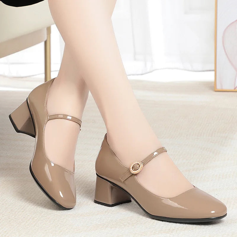 Mother'S Shoes Soft Leather Soft Bottom Women'S Shoes 2023 New Work Shoes Ladies Leather Spring Summer Single Shoes High-Heeled