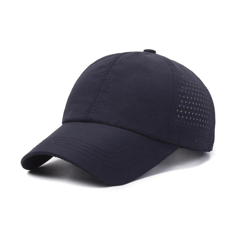 Summer Outdoor Black Sports Dry Fit Baseball Caps Breathable Mesh Hiking Hunting Cap Solid Color Adjustable Fitted Cap