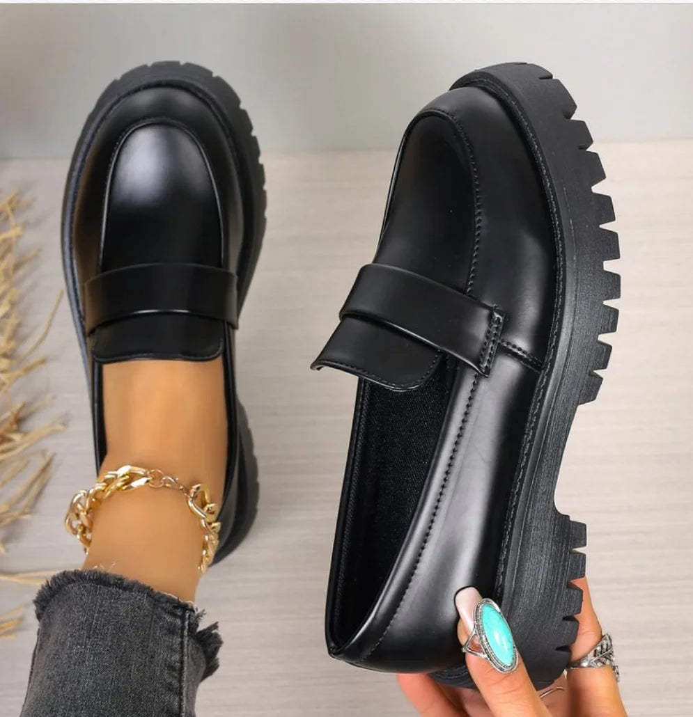 British Style Platform Loafers Women 2024 Plus Size Round Toe Single Shoes Woman Thick Bottom Pu Leather Oxfords Zapatos Mujer