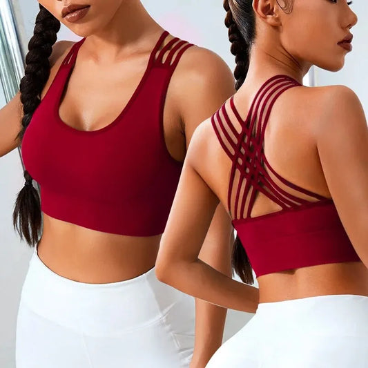 New Women's Seamless Yoga Tank Top with Eight Straps Cross Solid Color High Elastic Sports Bra and Bra Free Fitness Tank Top