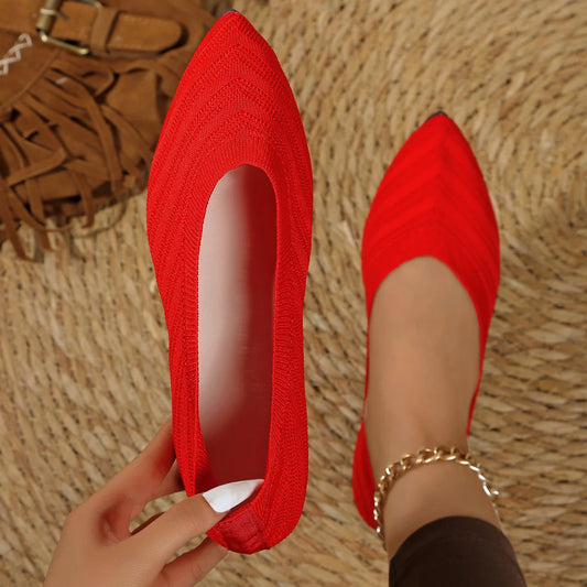 Women's Pointed Toe Flat Shoes Solid Color Knitted Slip on Shoes Casual Breathable Ballet Flats Women Flat Shoes Loafers Women