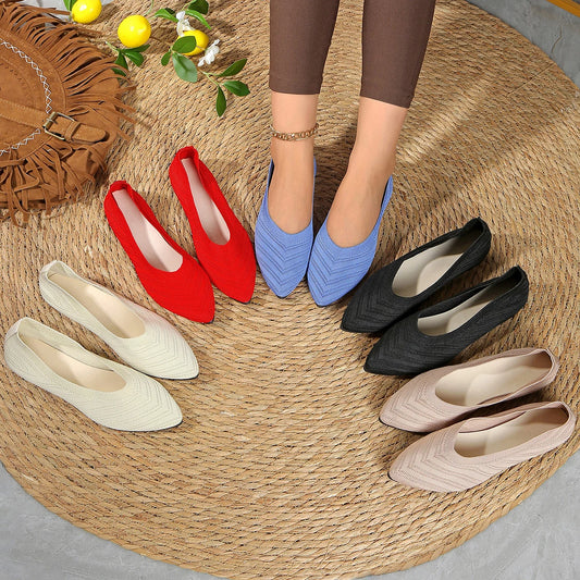 Women's Pointed Toe Flat Shoes Solid Color Knitted Slip on Shoes Casual Breathable Ballet Flats Women Flat Shoes Loafers Women