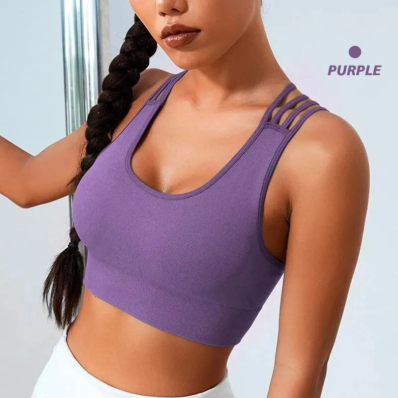 New Women's Seamless Yoga Tank Top with Eight Straps Cross Solid Color High Elastic Sports Bra and Bra Free Fitness Tank Top
