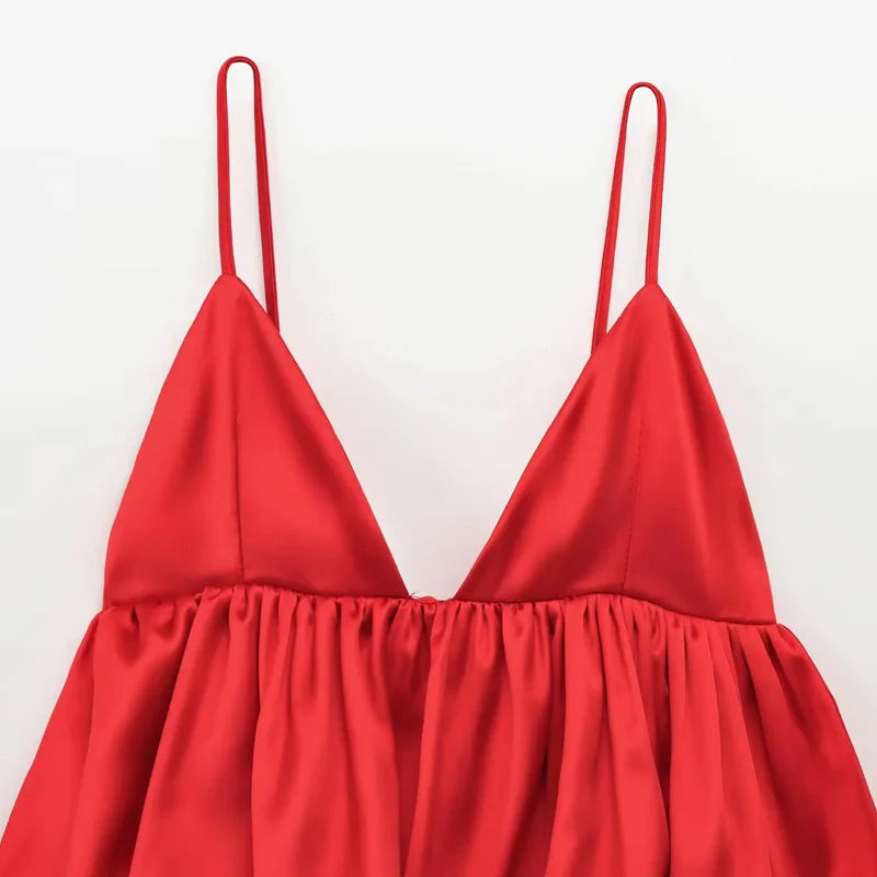 TRAF Red Y2k Mini Slip Tops 2025 Women's Spring Sexy Elegant Camisoles Fashion Casual Party Sleeveless Backless Short Tops