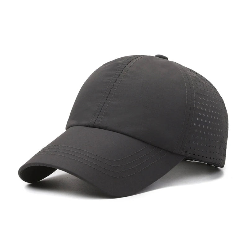 Summer Outdoor Black Sports Dry Fit Baseball Caps Breathable Mesh Hiking Hunting Cap Solid Color Adjustable Fitted Cap