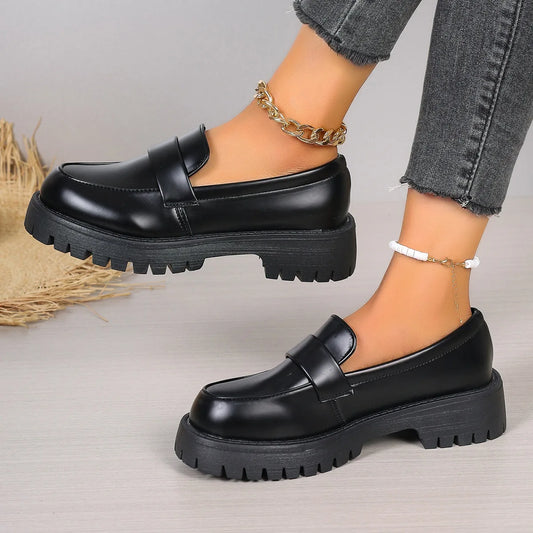 British Style Platform Loafers Women 2024 Plus Size Round Toe Single Shoes Woman Thick Bottom Pu Leather Oxfords Zapatos Mujer