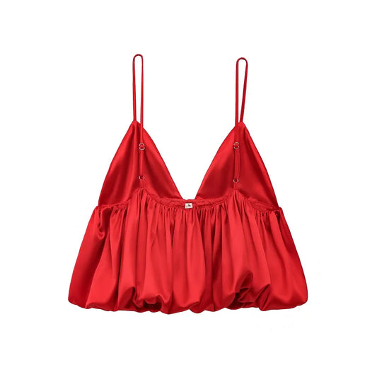 TRAF Red Y2k Mini Slip Tops 2025 Women's Spring Sexy Elegant Camisoles Fashion Casual Party Sleeveless Backless Short Tops