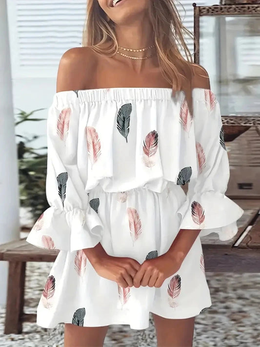 Women Sexy Top Summer Off Shoulder Floral Blouses Women 2023 Boho Casual Backless Blouse Female Holiday Slash Neck Tops Clothing