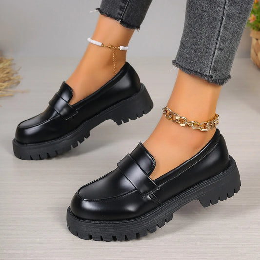 British Style Platform Loafers Women 2024 Plus Size Round Toe Single Shoes Woman Thick Bottom Pu Leather Oxfords Zapatos Mujer