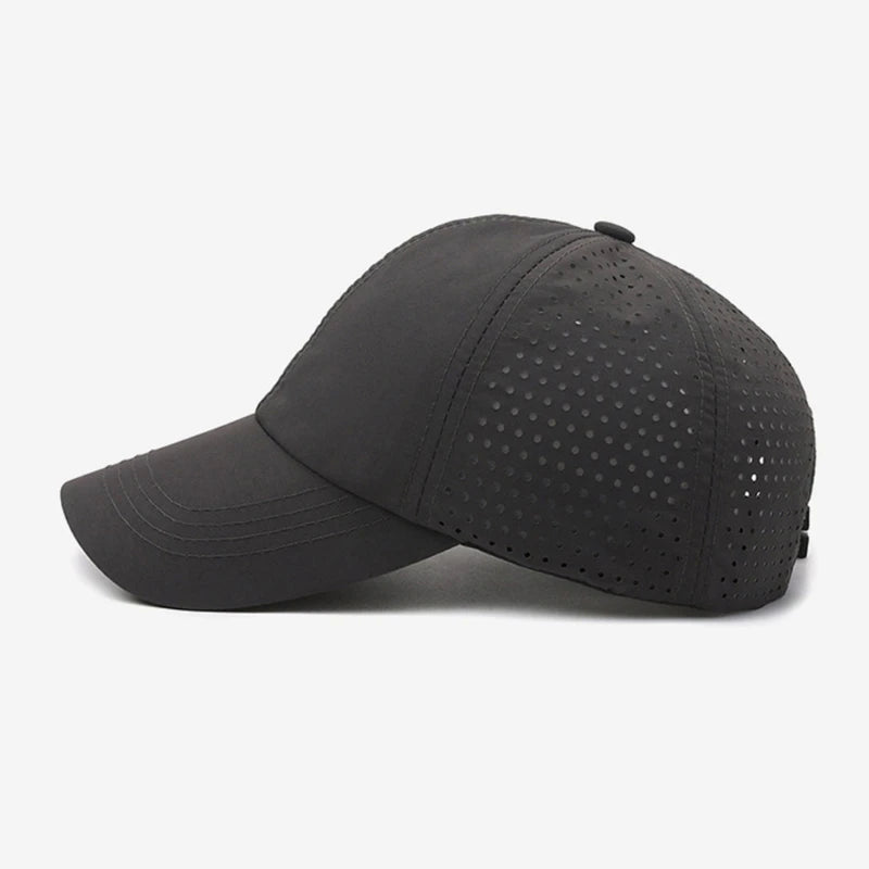 Summer Outdoor Black Sports Dry Fit Baseball Caps Breathable Mesh Hiking Hunting Cap Solid Color Adjustable Fitted Cap