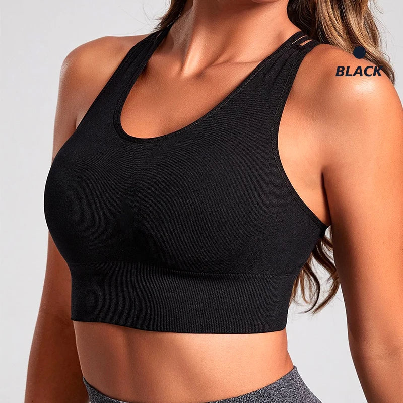 New Women's Seamless Yoga Tank Top with Eight Straps Cross Solid Color High Elastic Sports Bra and Bra Free Fitness Tank Top