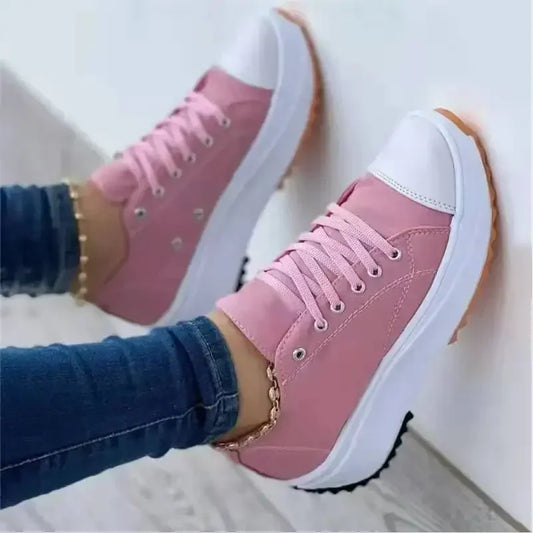 Zapatos clásicos de lona para mujer, zapatillas informales con plataforma y cordones, color blanco sneakers women