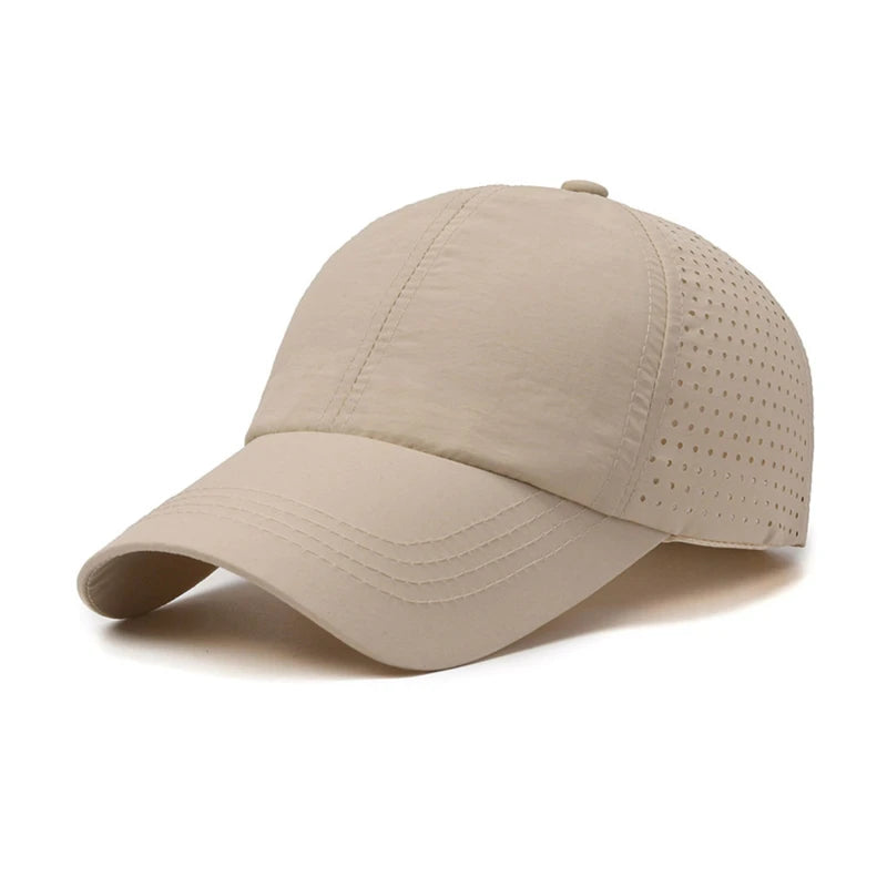 Summer Outdoor Black Sports Dry Fit Baseball Caps Breathable Mesh Hiking Hunting Cap Solid Color Adjustable Fitted Cap