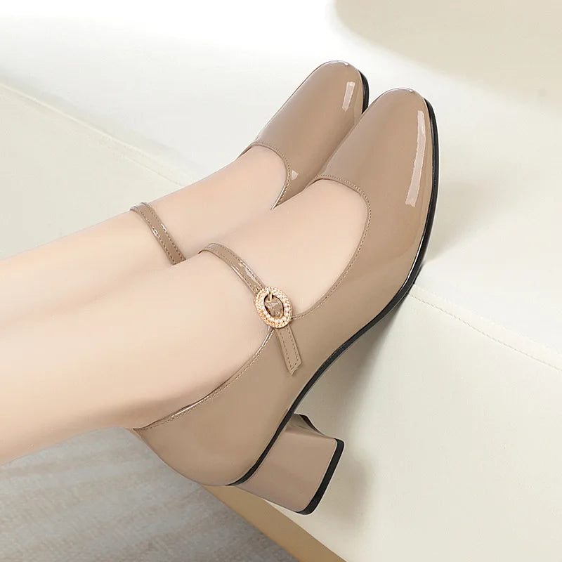 Mother'S Shoes Soft Leather Soft Bottom Women'S Shoes 2023 New Work Shoes Ladies Leather Spring Summer Single Shoes High-Heeled