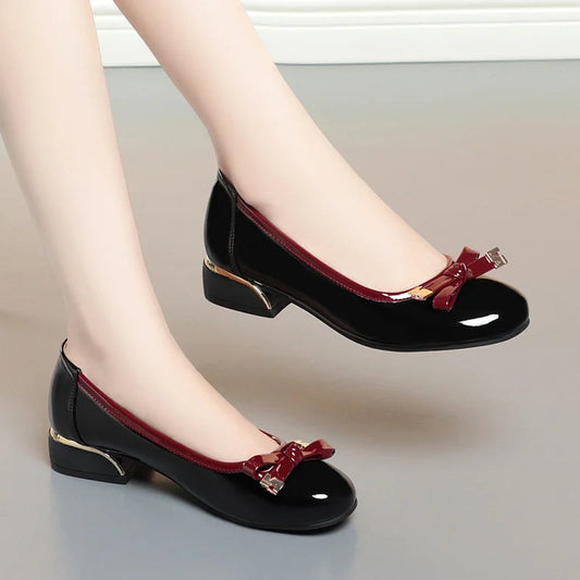 Women's Elegant Ballet Soft Leather Loafers Fashion Bow knot Slip On Round Toe 2024 Party Retro Black Soft Sole Shoes