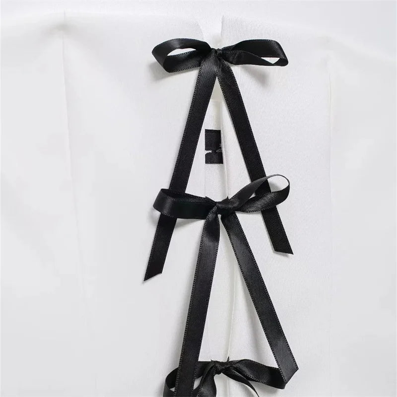TRAF Off Shoulder Corset Top Woman Bow Ties Cut Out White Crop Top Women Sleeveless Backless Tube Tops Summer Sexy Short Tops