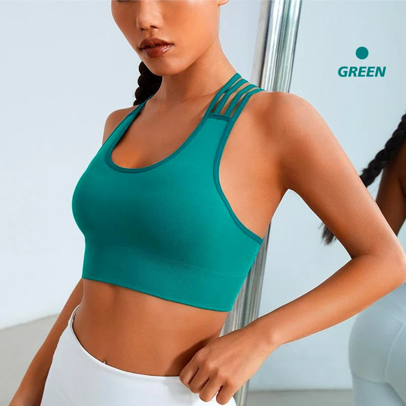 New Women's Seamless Yoga Tank Top with Eight Straps Cross Solid Color High Elastic Sports Bra and Bra Free Fitness Tank Top