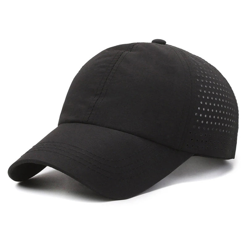 Summer Outdoor Black Sports Dry Fit Baseball Caps Breathable Mesh Hiking Hunting Cap Solid Color Adjustable Fitted Cap
