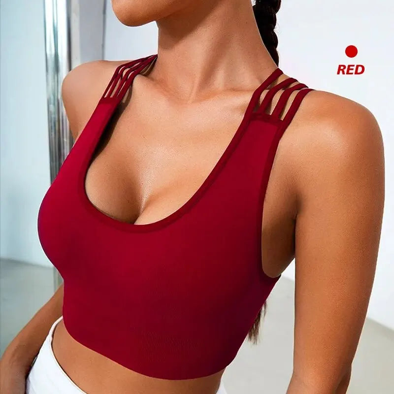 New Women's Seamless Yoga Tank Top with Eight Straps Cross Solid Color High Elastic Sports Bra and Bra Free Fitness Tank Top