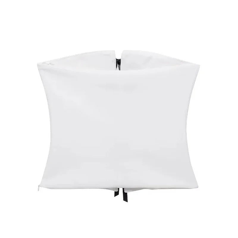 TRAF Off Shoulder Corset Top Woman Bow Ties Cut Out White Crop Top Women Sleeveless Backless Tube Tops Summer Sexy Short Tops